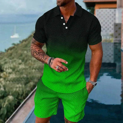 Vibrant 3D Printed Summer Men’s Polo Shirt & Shorts Set - Casual Fashion - Buy Center US