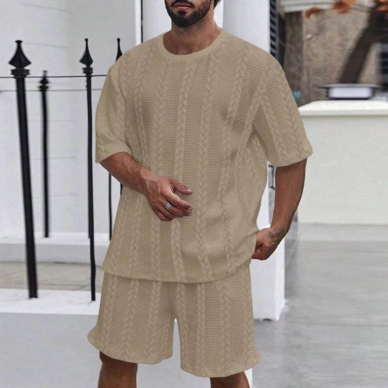 Men’s Casual Tracksuit Set - Solid Color Pullover T-Shirt & Shorts - Buy Center US