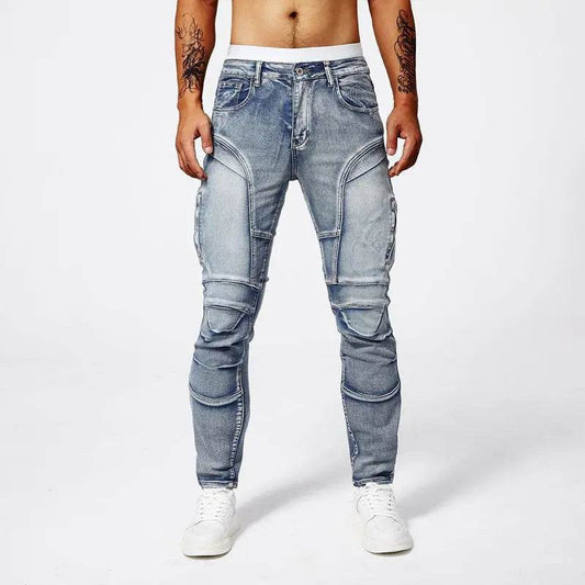 Trendy Two-Tone Distressed Jeans for Men - Slim Fit Summer Pants - Buy Center US