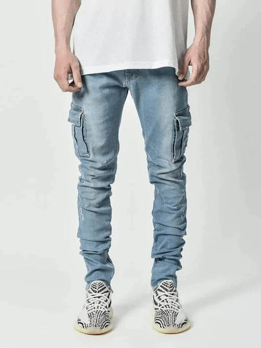Men's Black Stretch Cargo Jeans - Big Pockets, Casual Comfort - Buy Center US