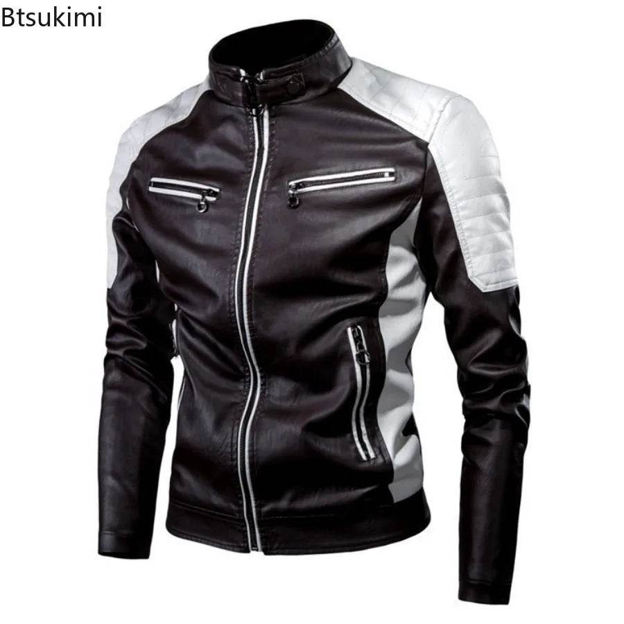 Btsukimi Men's Leather Motorcycle Jacket - Stylish Patchwork & Zipper Design - Buy Center US