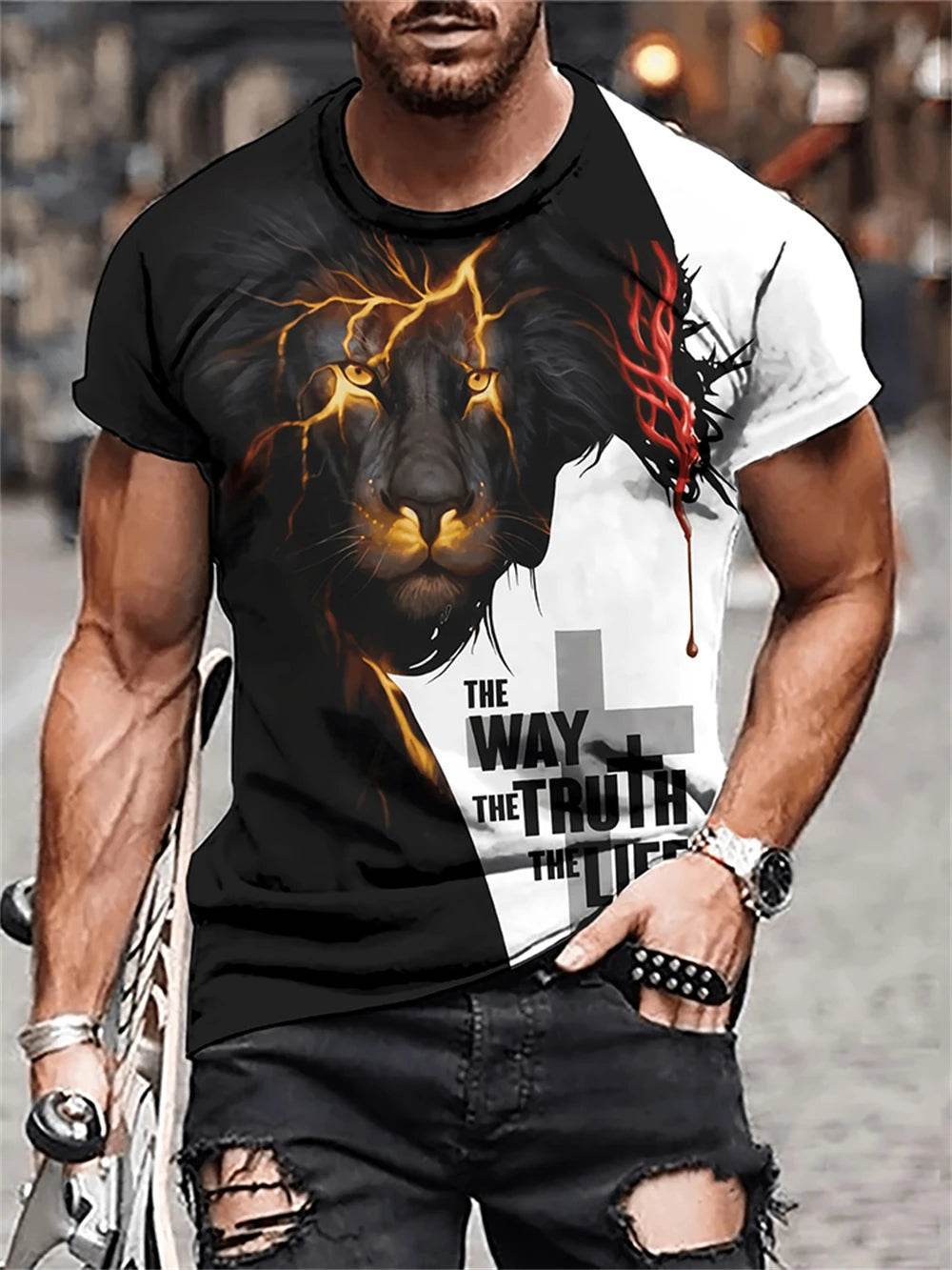Men's Lion Print Crew Neck T-Shirt - Soft, Breathable Summer Casual Wear - Buy Center US