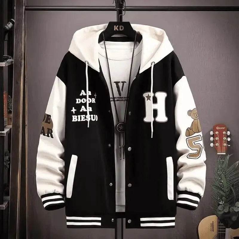 Trendy Letter Print Hooded Jacket - Men's Loose Fit Color Blocking Cardigan - Buy Center US