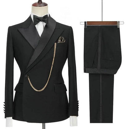 2024 Custom Black Tuxedo Suit for Men - Double Breasted, Peaked Lapel - Buy Center US