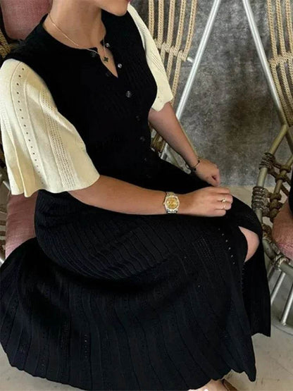 Elegant Knit Dress for Women - Ankle-Length Short Sleeve O-Neck - Buy Center US