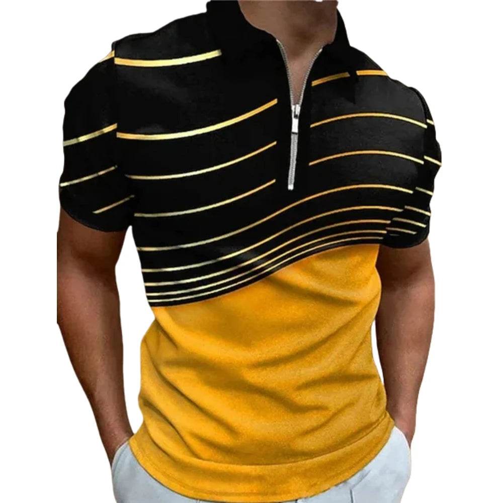 Men's Summer Zip Polo Shirt - Casual Short Sleeve Graphic T-Shirt - Buy Center US