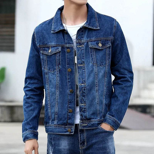 Qj Cinga Men's Casual Denim Jacket - Single-Breasted, Pure Color Style - Buy Center US