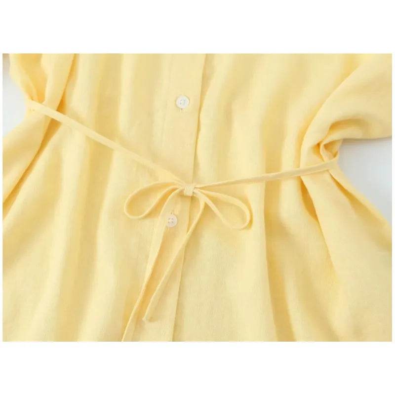 Women's Oversize Shirt with Belt - Casual Linen Blend, Long Sleeve - Buy Center US