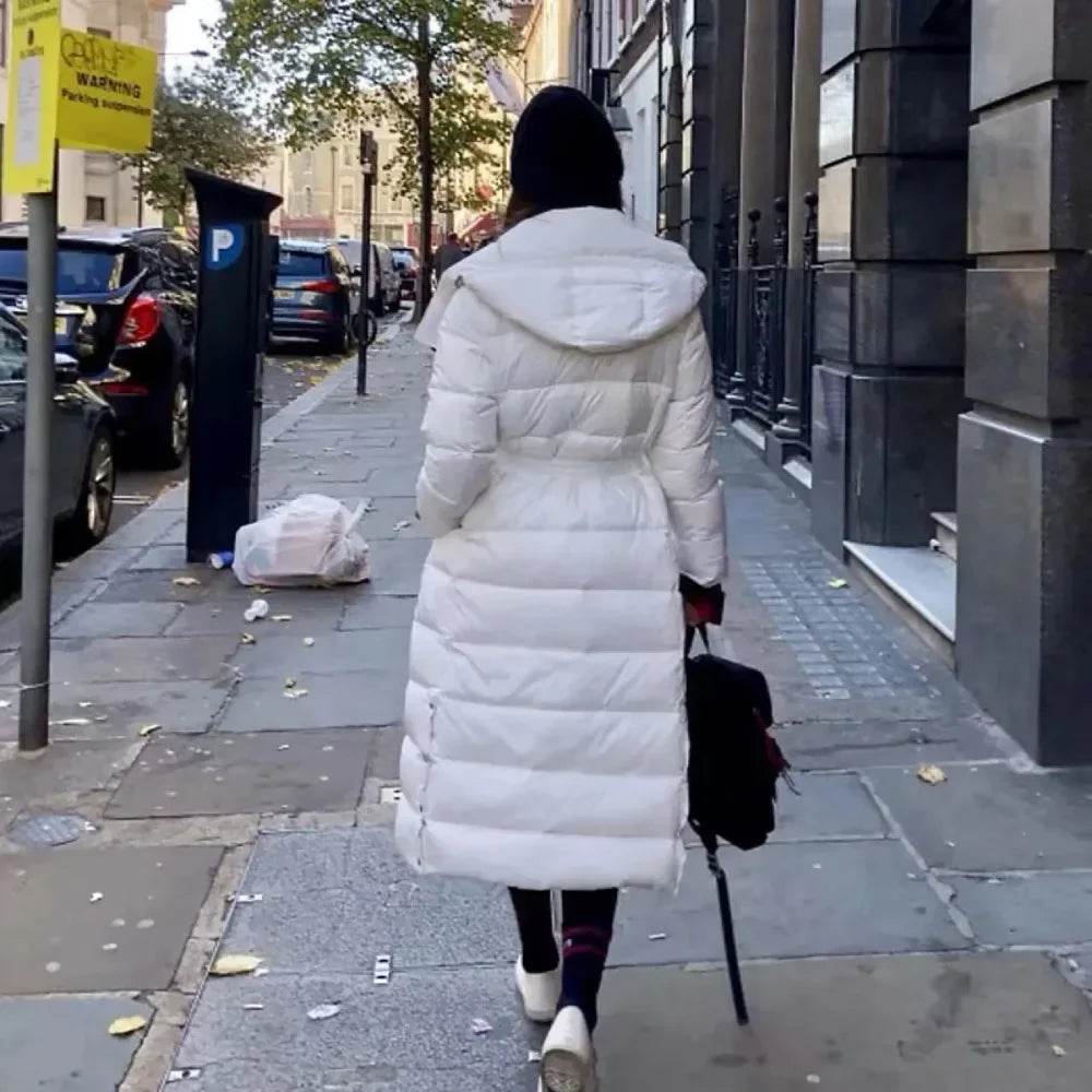 2024 Women's White Duck Down Jacket - Long Hooded & Casual Style - Buy Center US