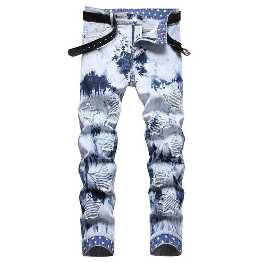 Men's Fashion Ripped Skinny Jeans - Low Waist, Embroidered Style - Buy Center US