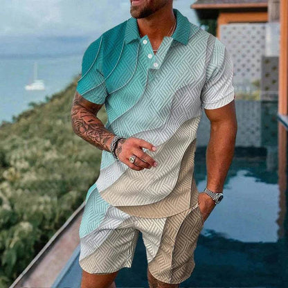 Vibrant 3D Printed Summer Men’s Polo Shirt & Shorts Set - Casual Fashion - Buy Center US