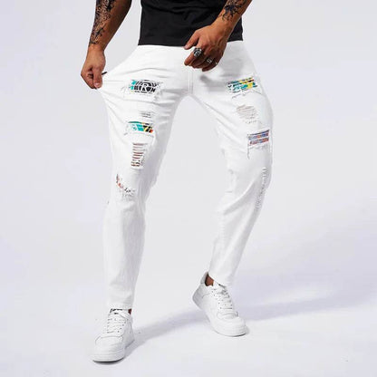 Men's White Ripped Jeans 2024 - Slim Fit Straight Leg Casual Pants - Buy Center US