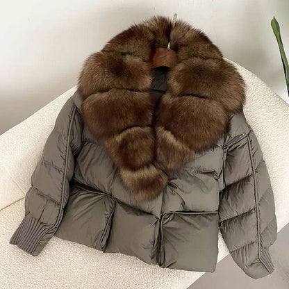 Women's Thick Warm Fox Fur Collar Coat - Casual Duck Down Jacket - Buy Center US