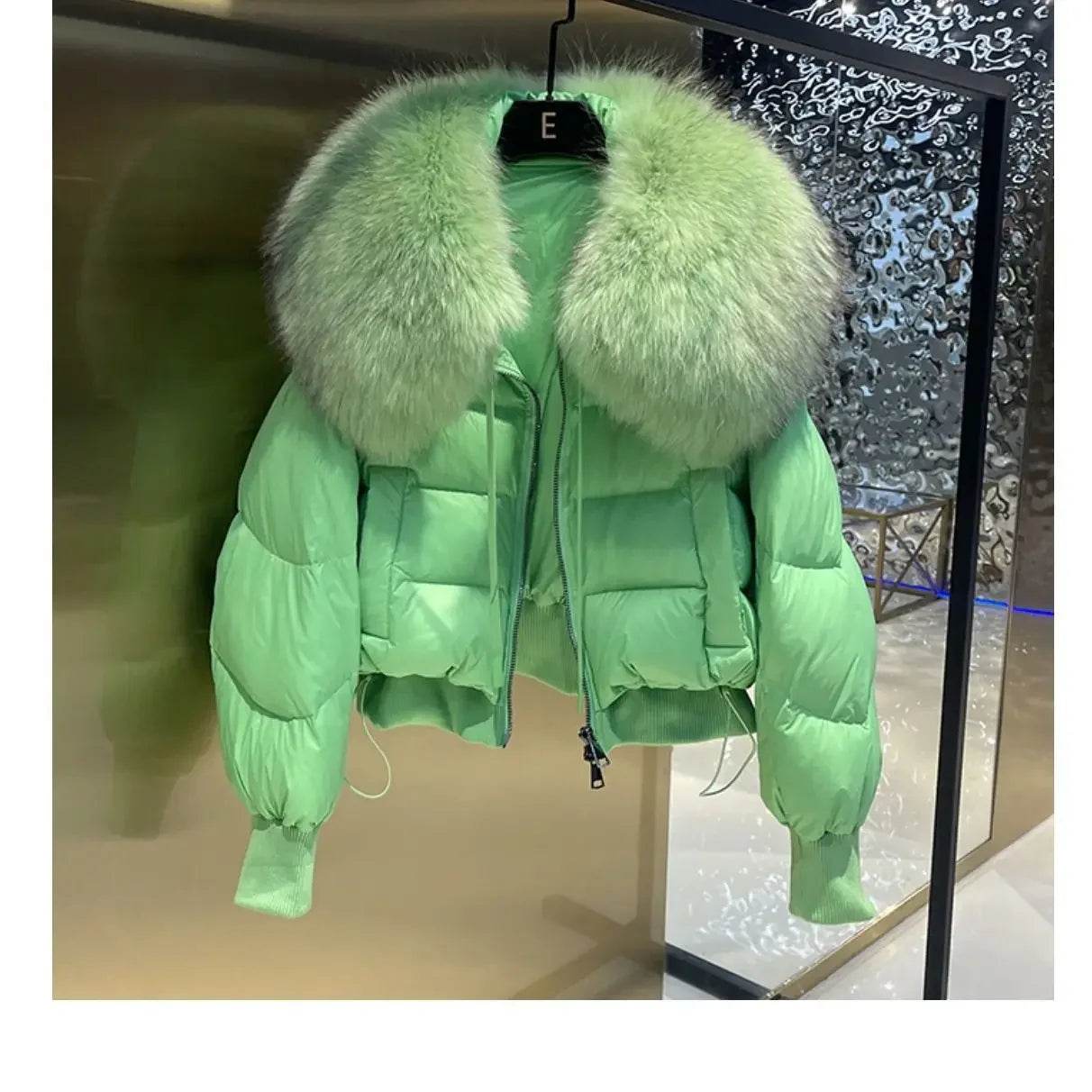 Women's Winter Down Jacket - Cropped Style with Fox Fur Collar - Buy Center US