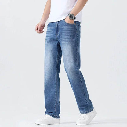 Lightweight Men's Casual Jeans - Breathable Solid Color Straight Fit - Buy Center US