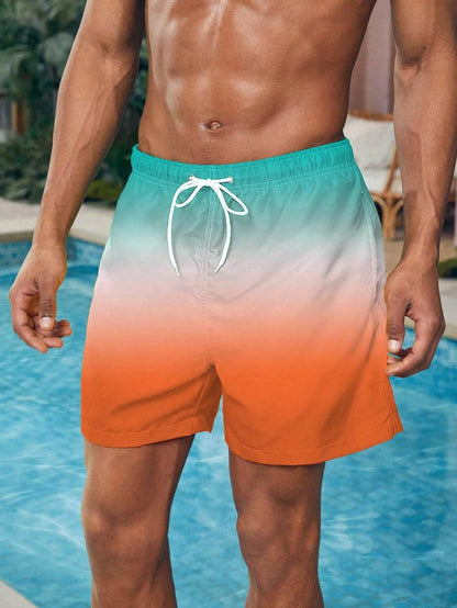 Men's Gradient Beach Shorts - Drawstring Swim Trunks for Summer Fun - Buy Center US