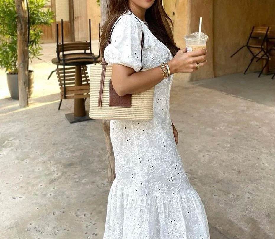 ZERAIN Women’s Casual Long Dress - V-Neck Hollow Out Style - Buy Center US