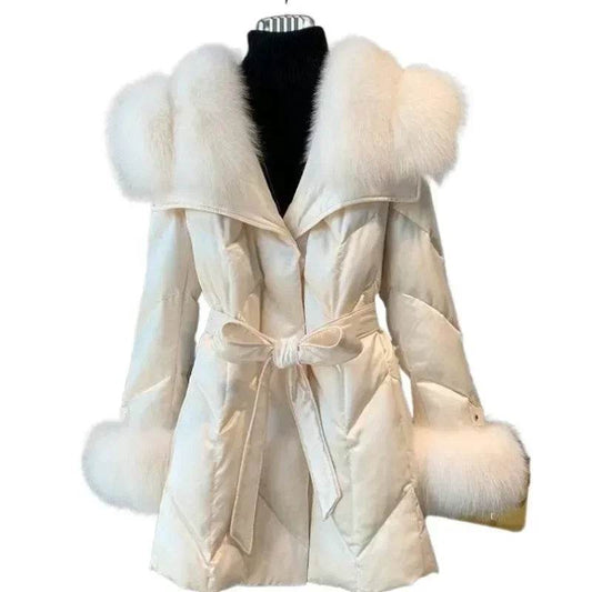 Women's High-End Slim-Fit Down Jacket with Fox Fur Collar - Buy Center US