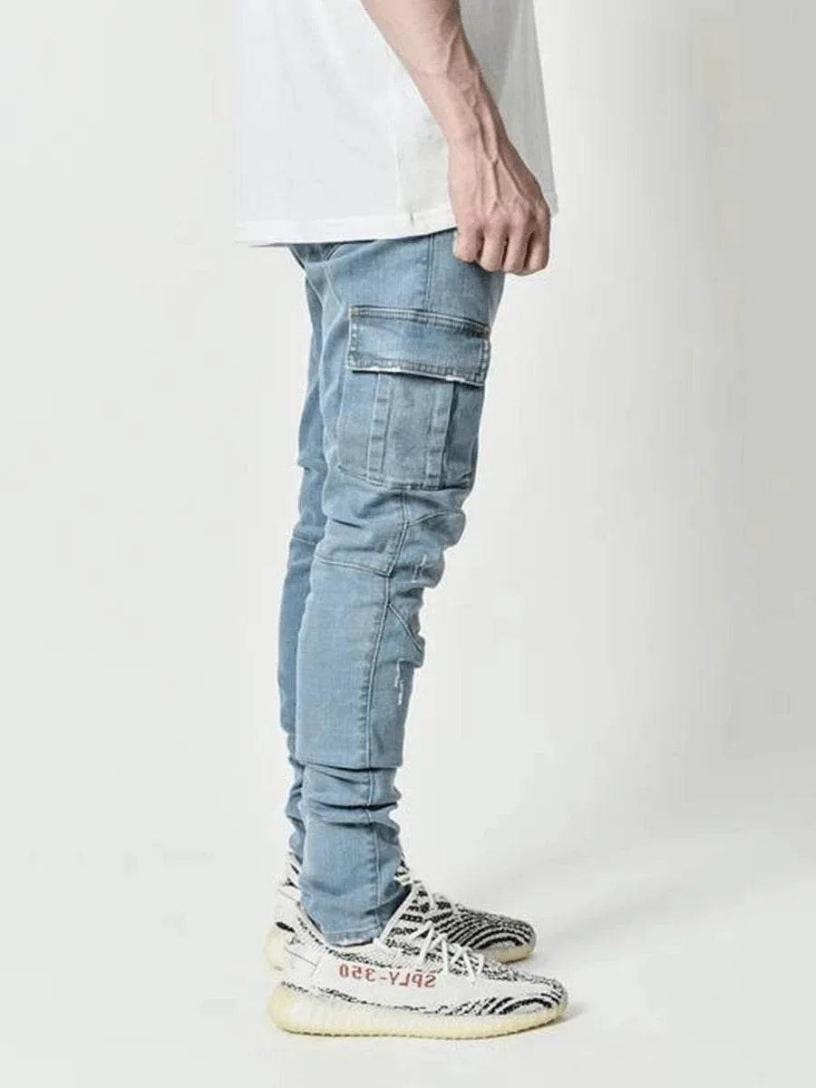 Men's Black Stretch Cargo Jeans - Big Pockets, Casual Comfort - Buy Center US
