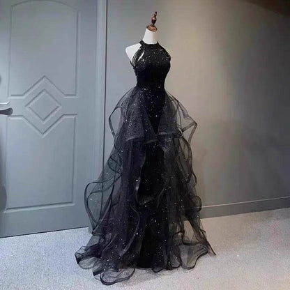 Jeheth Elegant Navy Blue Evening Dress - Customized Sweep Train Gown - Buy Center US