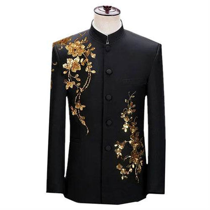 Qj Cinga Men's Stand-up Collar Sequined Blazer - Luxurious Stage Performance Coat - Buy Center US