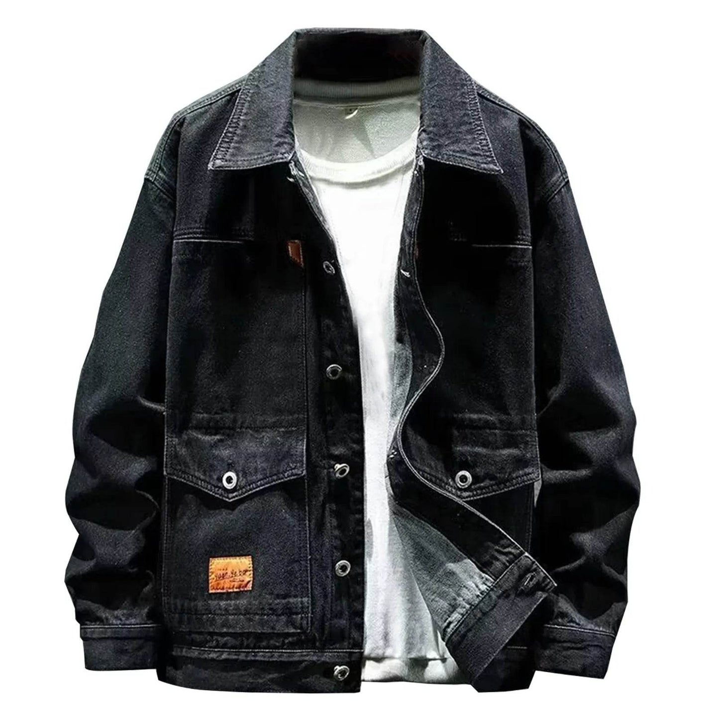 MUQGEW Men's Retro Denim Jacket - Casual Loose Fit Outerwear for Spring - Buy Center US