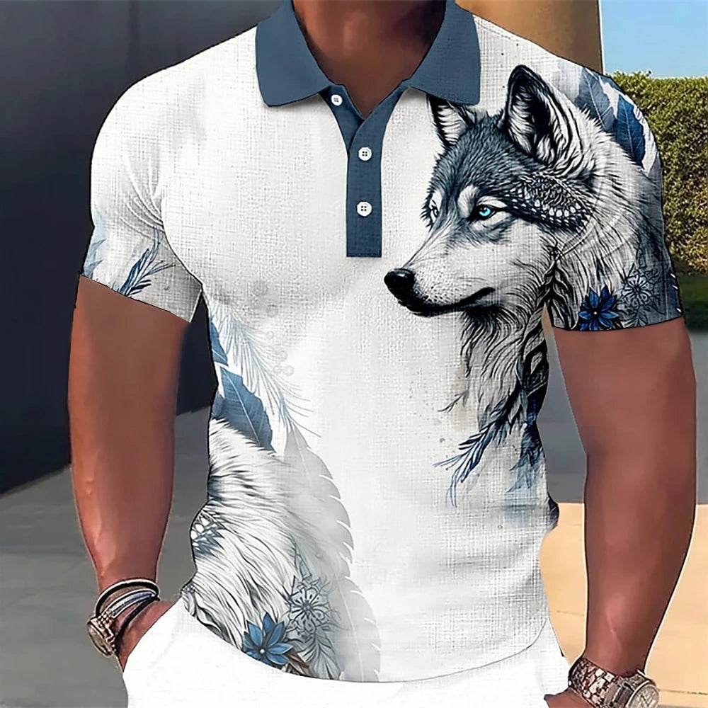 3D Wolf & Eagle Print Polo Shirt - Casual Short Sleeve Men’s Tee - Buy Center US