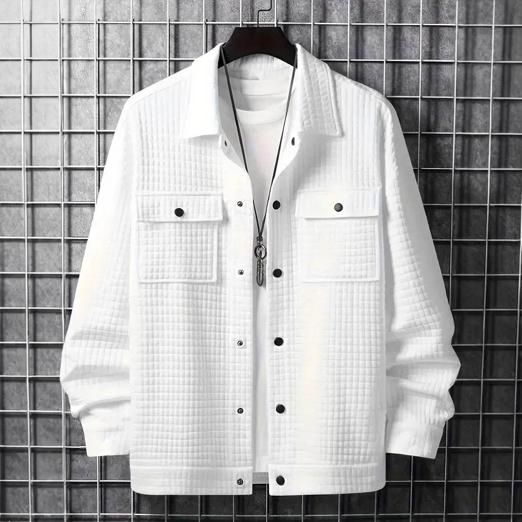 Men's Casual Solid Color Jacket - Turn-Down Collar, Long Sleeve Style - Buy Center US