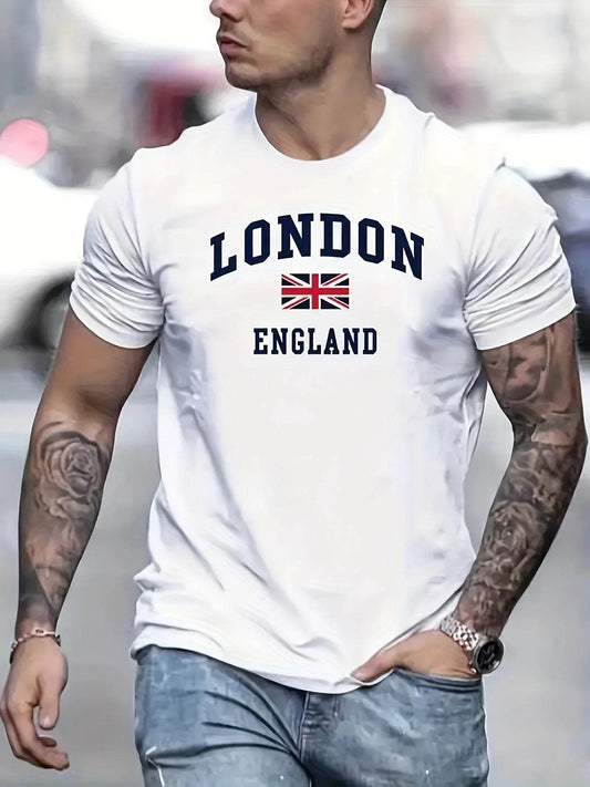 GUILAN Men's Plus Size Cotton T-Shirt - Casual London Pattern, Short Sleeves - Buy Center US