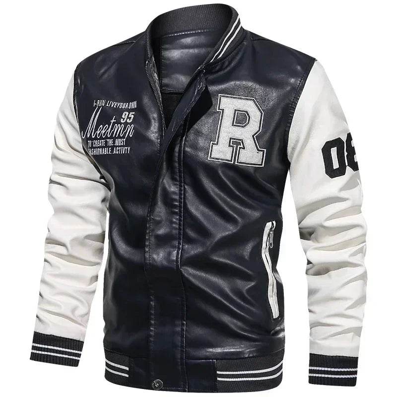 LANE Men's Casual PU Leather Motorcycle Jacket - Color Block Design - Buy Center US