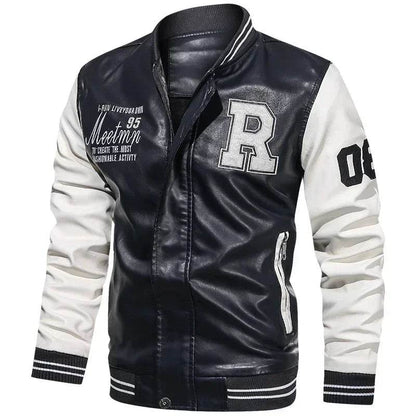 LANE Men's Casual PU Leather Motorcycle Jacket - Color Block Design - Buy Center US