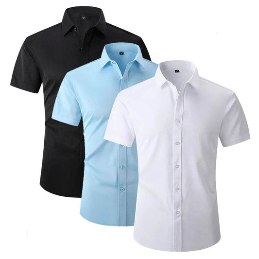 Jwoglt Men's Casual Button-Down Short Sleeve Shirt - Solid Black & White - Buy Center US