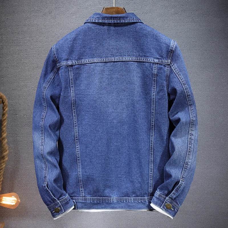 Qj Cinga Men's Casual Denim Jacket - Single-Breasted, Pure Color Style - Buy Center US