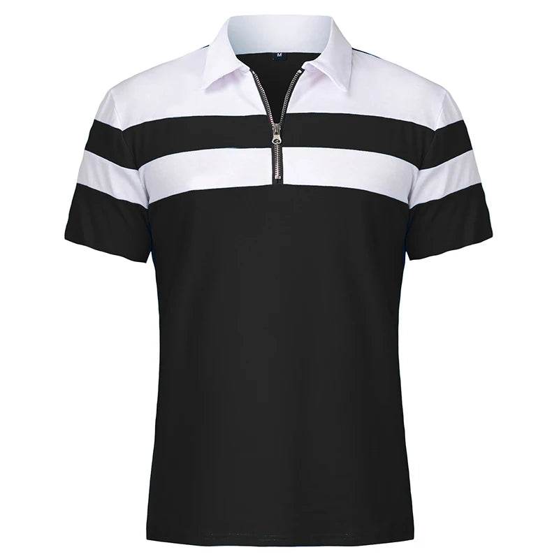 ReFire Gear Men's Casual Summer Polo - 1/4 Zip, Contrast Striped Style - Buy Center US