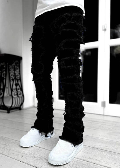 Men's Ripped Slim Fit Stacked Jeans - Distressed Casual Denim Pants - Buy Center US