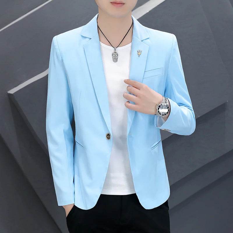 Trendy Men's Korean Slim Fit Pink Suit - Casual Coat for Spring & Autumn - Buy Center US