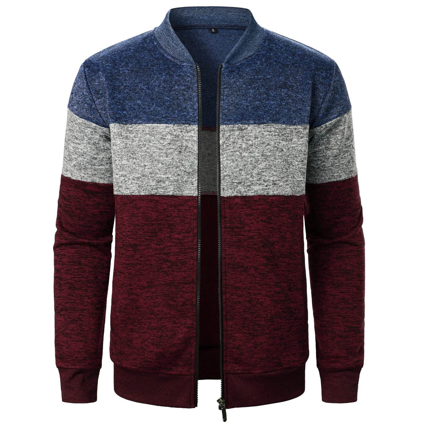 Men's Autumn Stand-Up Collar Striped Knit Jacket - Fashionable Zipper Top - Buy Center US