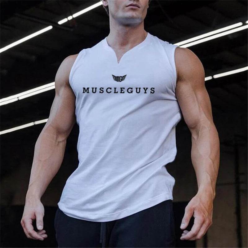 Muscleguys Men's V Neck Compression Tank Top - Cotton Fitness Shirt - Buy Center US