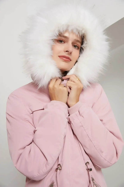 Kalenmos Women's Mid-Length Parka Coat - Hooded, Fur Collar, Casual - Buy Center US