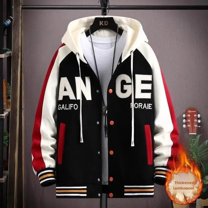 Trendy Letter Print Hooded Jacket - Men's Loose Fit Color Blocking Cardigan - Buy Center US