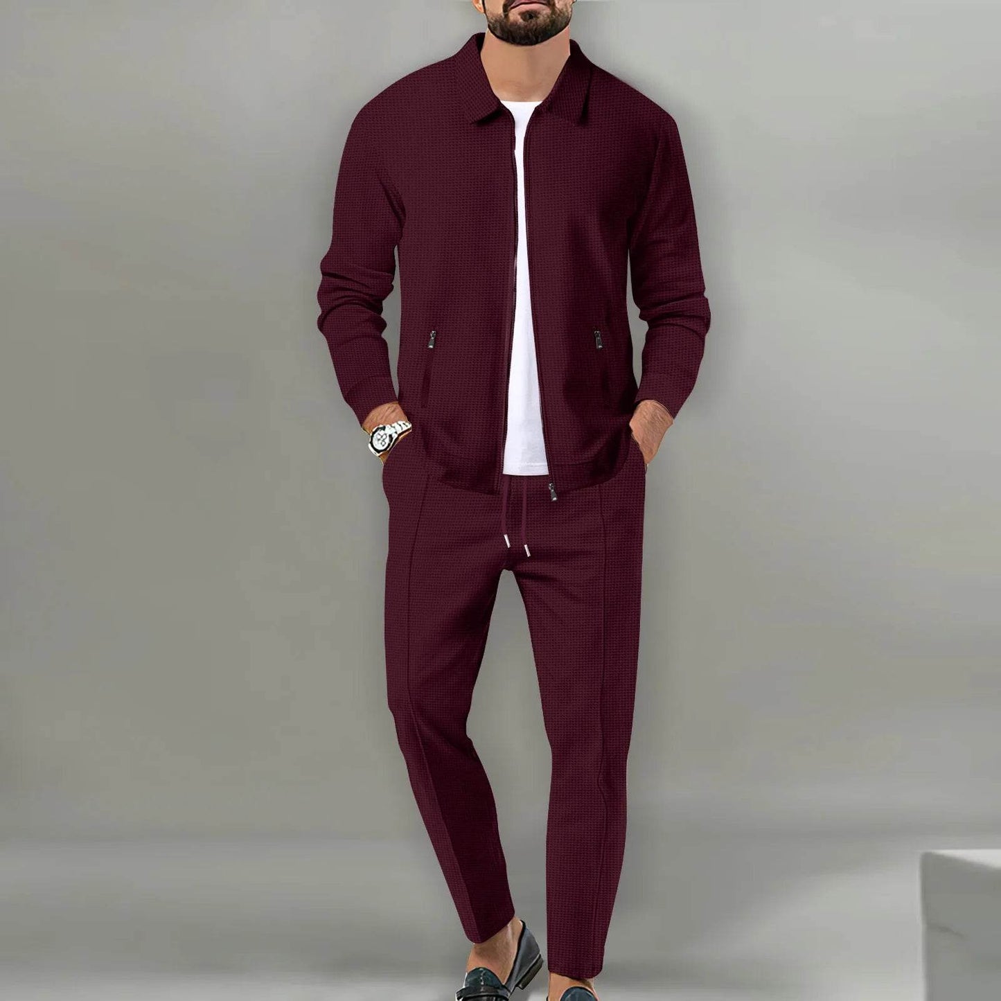 Boilen Heng Xin Men's Casual Blazer Set - Waffle Baseball Suit - Buy Center US