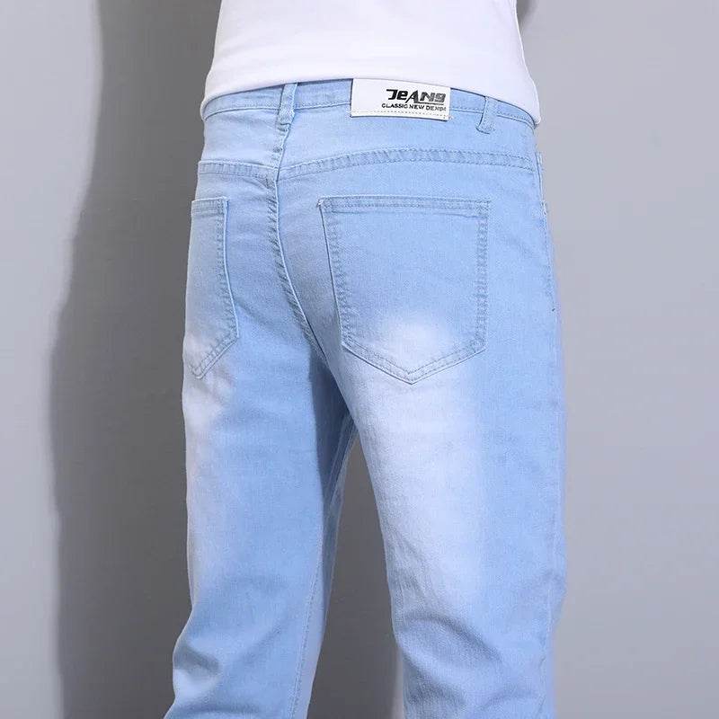 Sky Blue Slim Fit Denim Pants for Men - Classic Smart Casual Style - Buy Center US