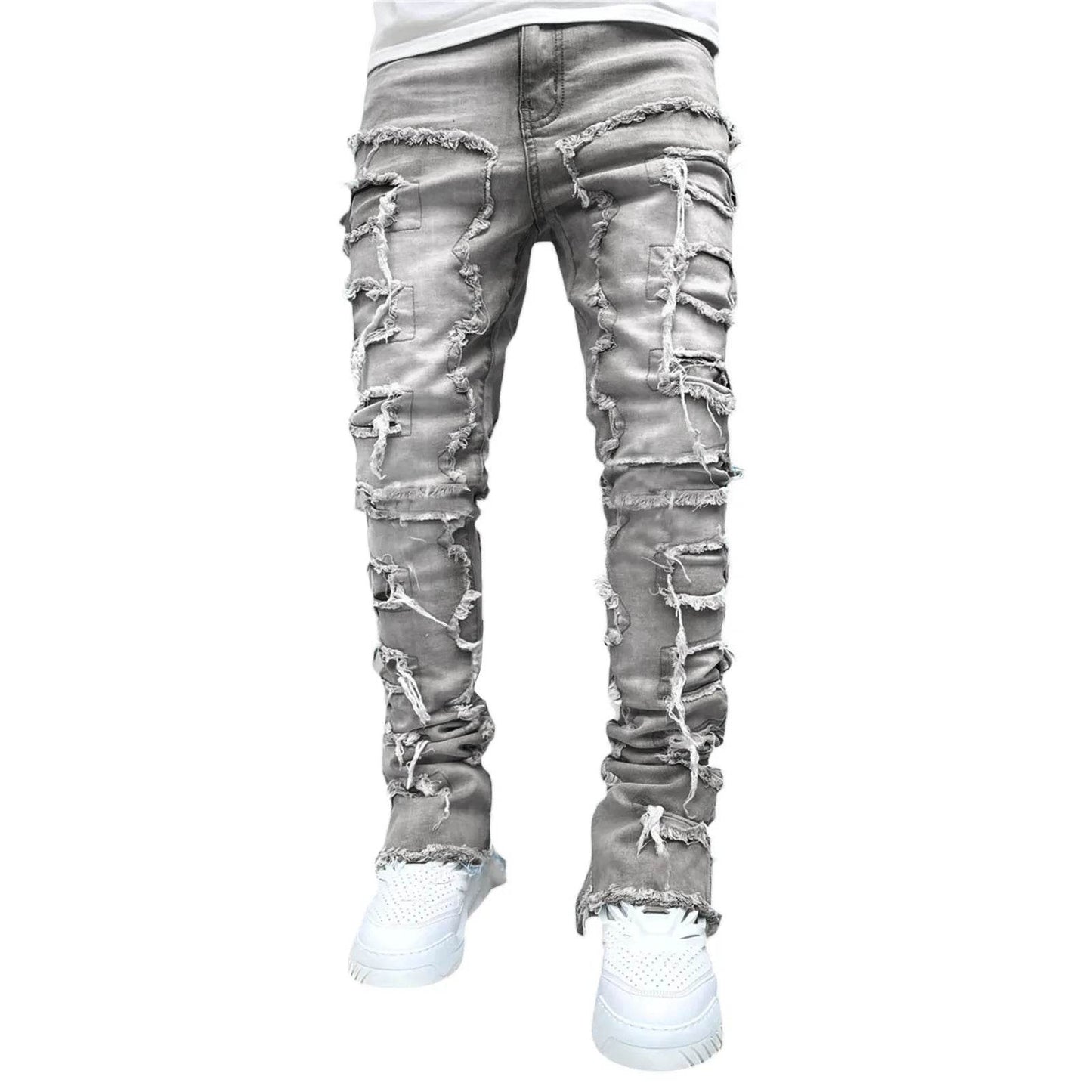 Men's Ripped Slim Fit Stacked Jeans - Distressed Casual Denim Pants - Buy Center US