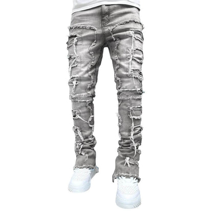 Men's Ripped Slim Fit Stacked Jeans - Distressed Casual Denim Pants - Buy Center US