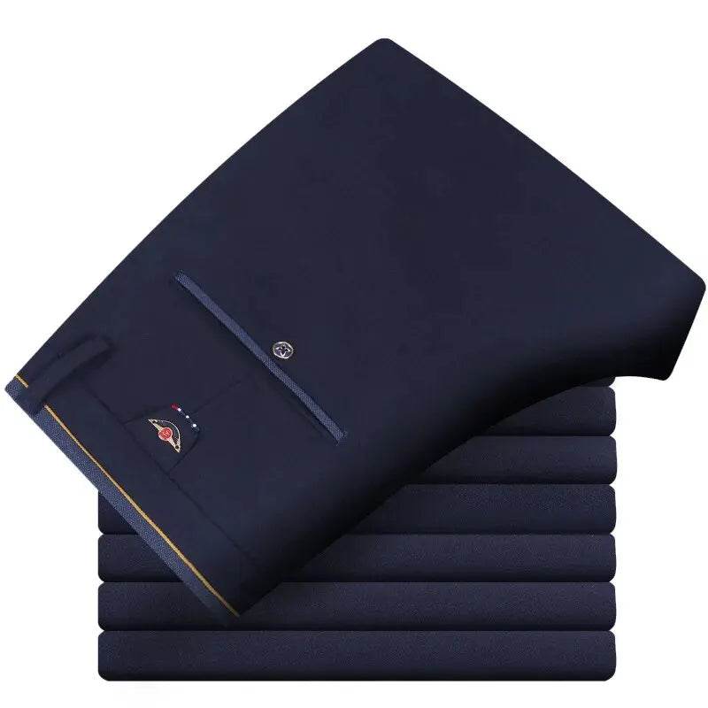Men's Elastic Straight Pants - Casual Business Trousers in Solid Colors - Buy Center US