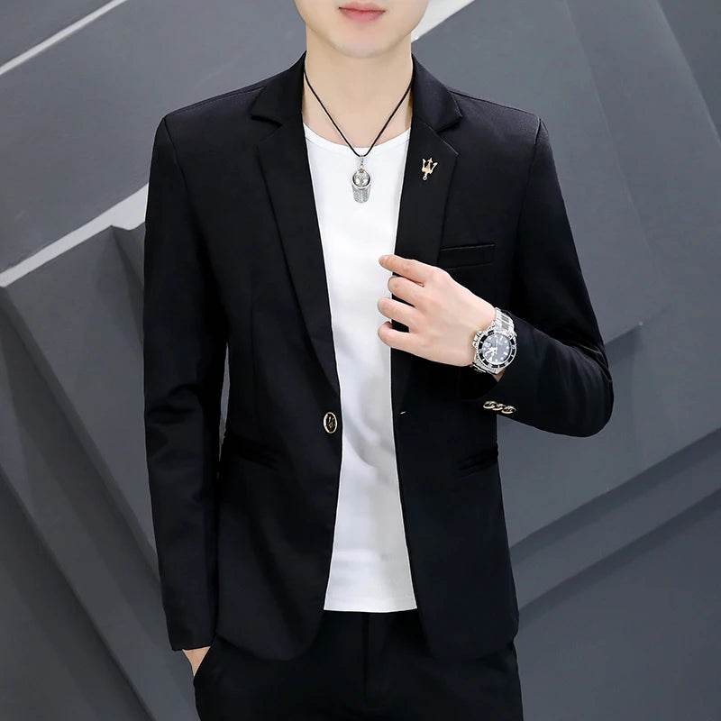 Trendy Men's Korean Slim Fit Pink Suit - Casual Coat for Spring & Autumn - Buy Center US