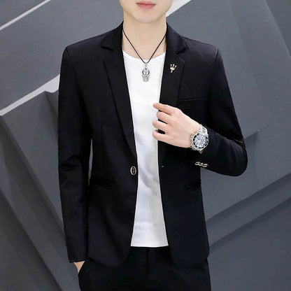 Trendy Men's Korean Slim Fit Pink Suit - Casual Coat for Spring & Autumn - Buy Center US