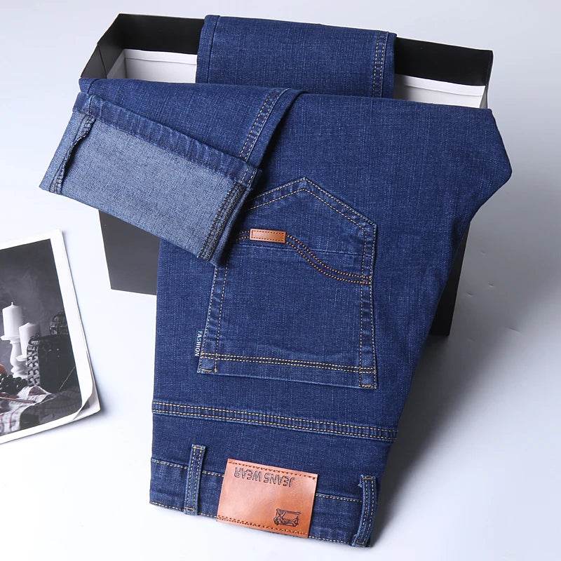 Men's Casual Business Jeans - Thin Fit, Comfortable High Waisted - Buy Center US