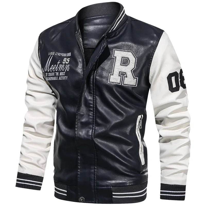 LANE Men's Casual PU Leather Motorcycle Jacket - Color Block Design - Buy Center US