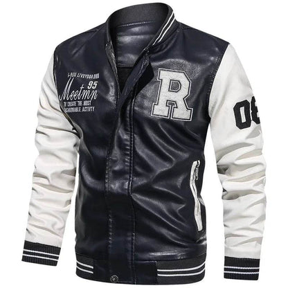 LANE Men's Casual PU Leather Motorcycle Jacket - Color Block Design - Buy Center US